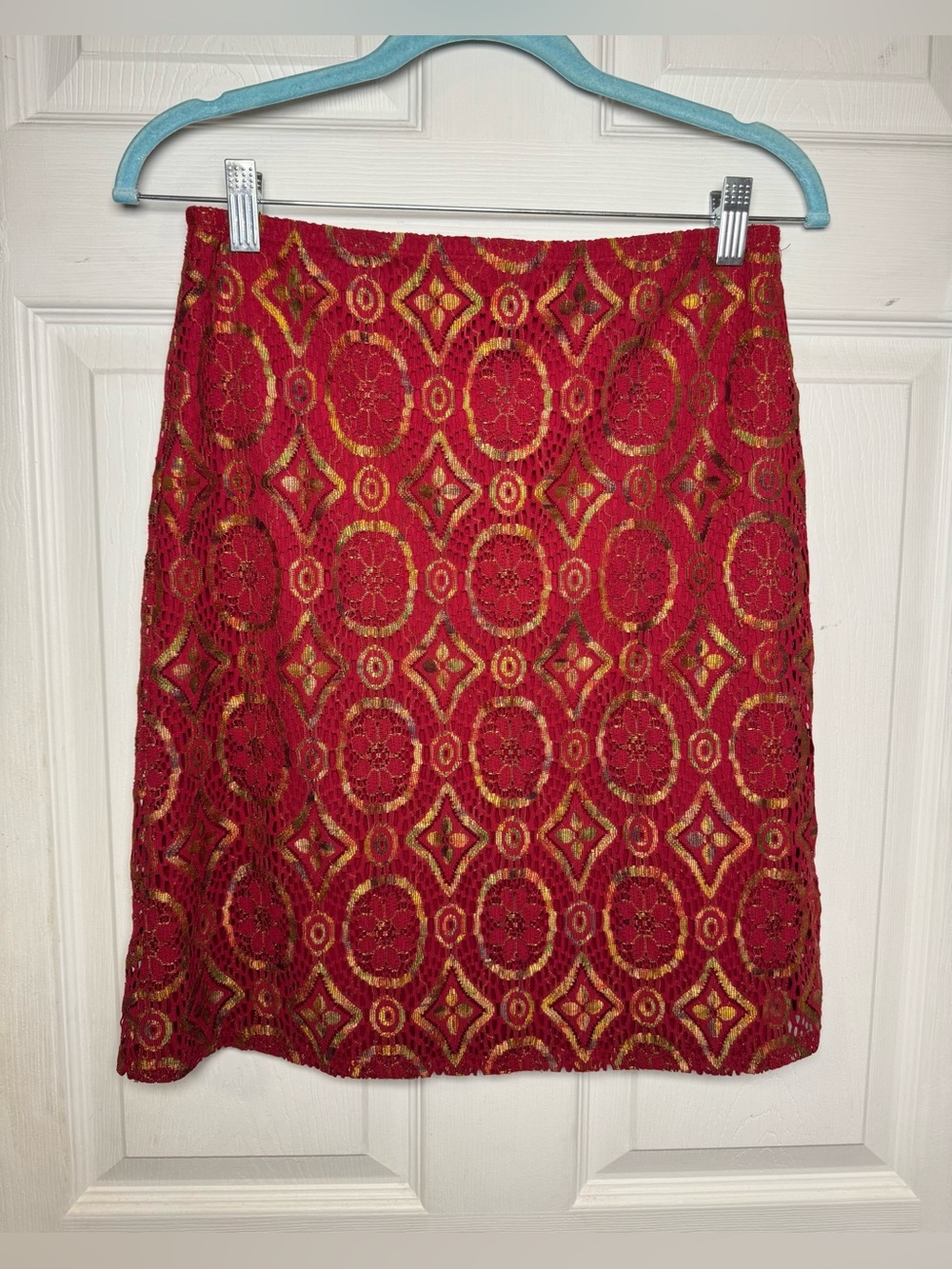 Vintage Express Red Gold Embroidered Floral Medallion Floral Mini Skirt Bohemian - Picture 7 of 9